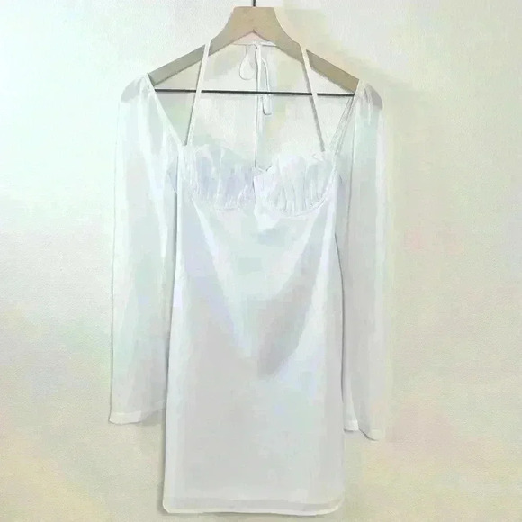 NWT Princess Polly | Dyer Sheer Sleeve White Mini Dress Low Impact | Size US 2 - Picture 5 of 16